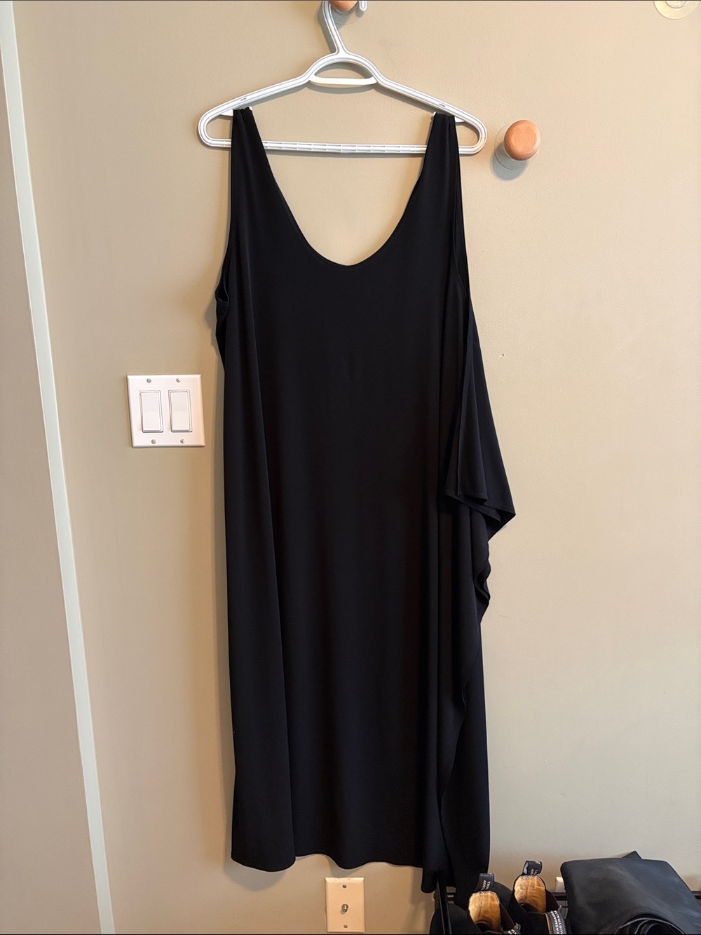 RACHEL Rachel Roy Black One-Shoulder Draped Midi Dress